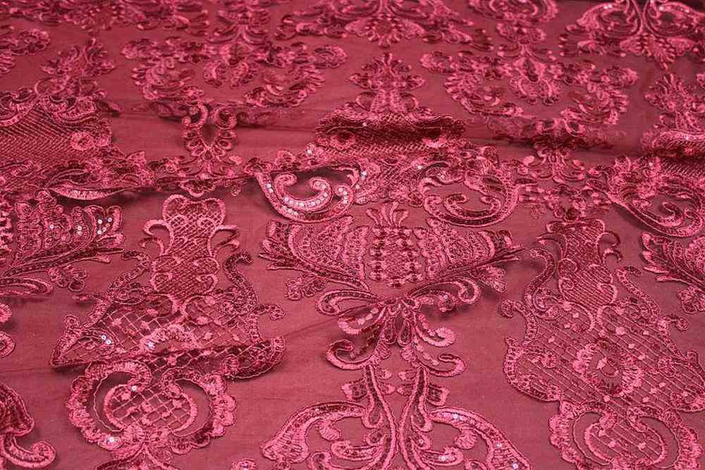 AINSLEY Embroidered Sheer Sequin Fabric, 54 Inch. in Width Burgundy Fabrics Star