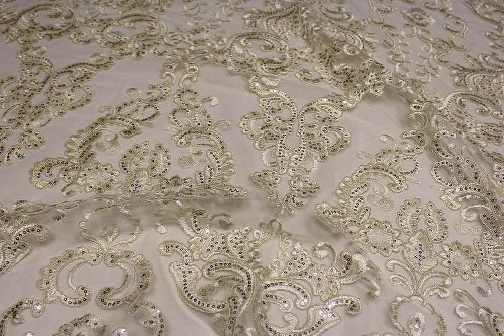 AINSLEY Embroidered Sheer Sequin Fabric, 54 Inch. in Width Natural Fabrics Star