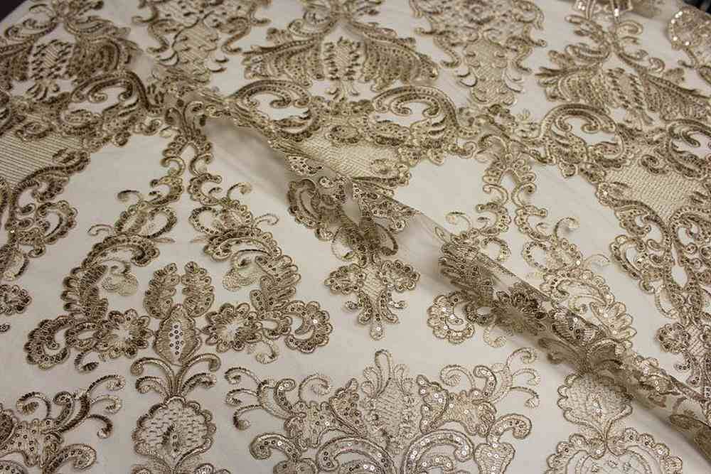 AINSLEY Embroidered Sheer Sequin Fabric, 54 Inch. in Width Smoke Fabrics Star