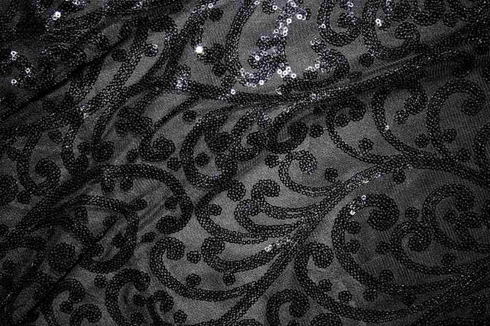 ANDORRA Mesh Sequin Fabric, 52 Inch. in Width Black Fabrics Star