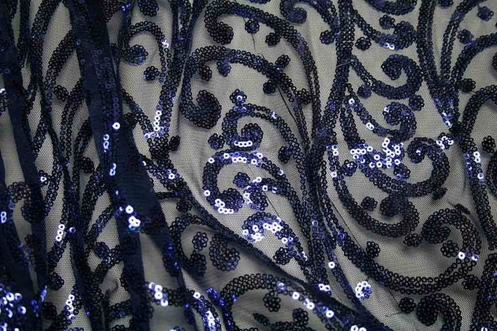 ANDORRA Mesh Sequin Fabric, 52 Inch. in Width Navy Fabrics Star