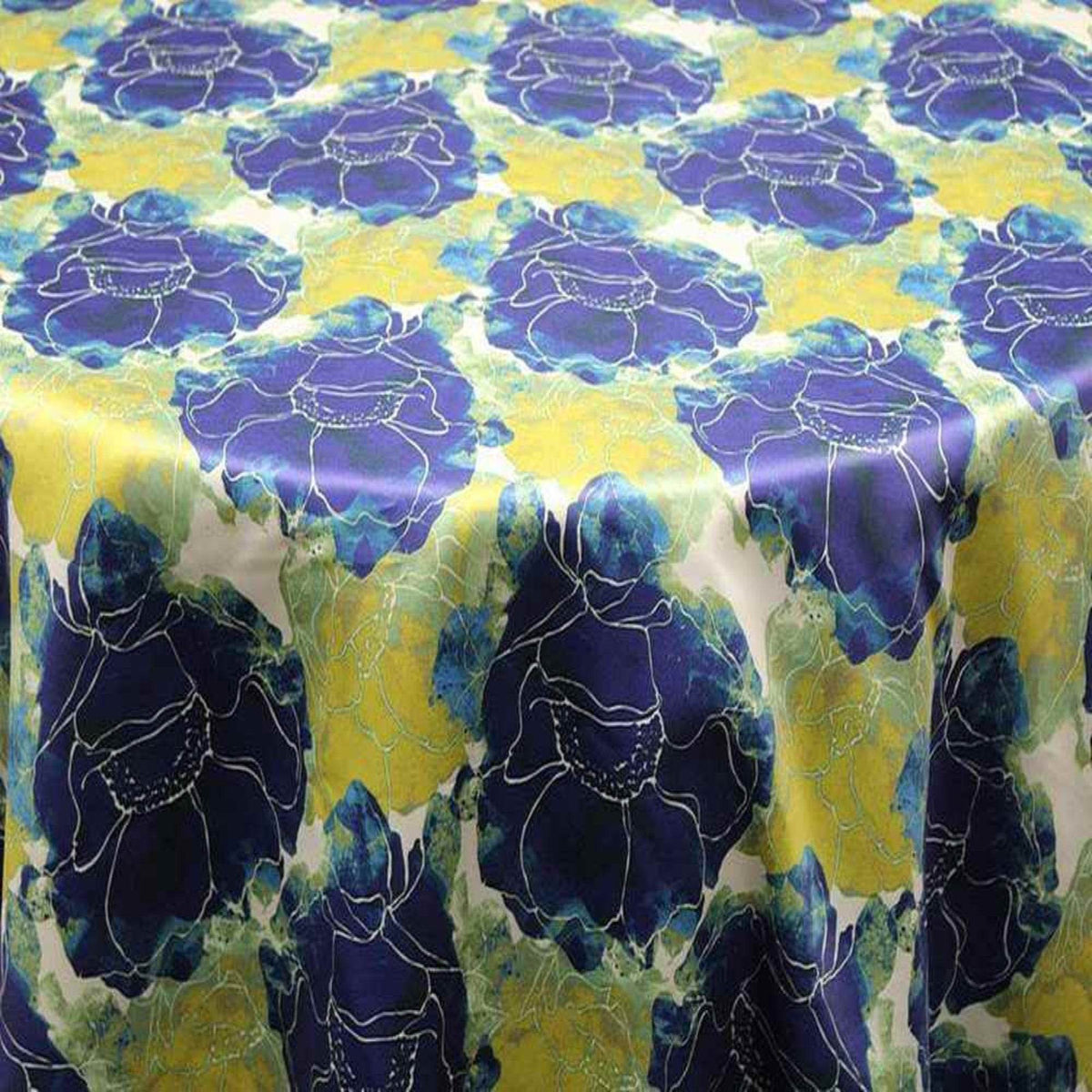 AZALEA Floral Digital Print Satin Fabric - Cotton Hand - 54 Inch. in Width, | Home Decor Blue Fabrics Star