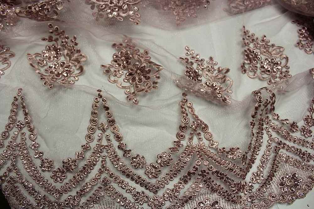 blush BEVERLY Embroidered Sheer With Sequins Fabric by the Yard - 54 Inch Wide Fabrics Star