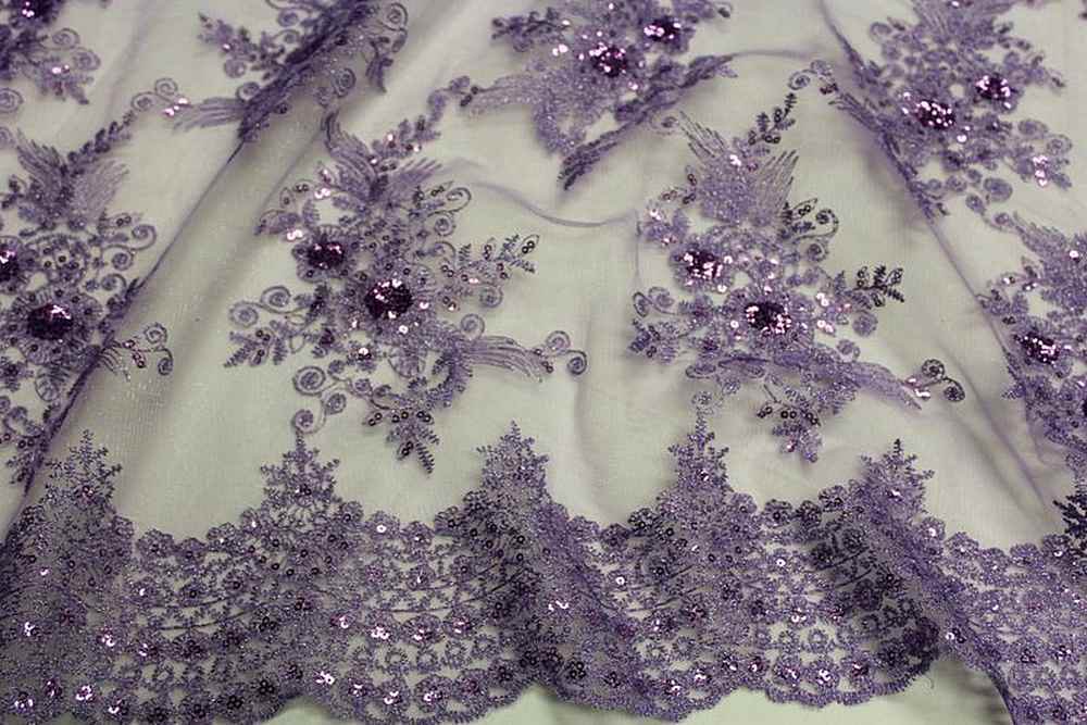 purple BLOSSOM/B Embroidered Sheer With Sequin Fabric by the Yard - 54 Inch Wide Fabrics Star