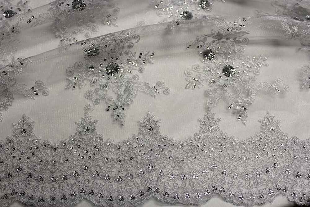 silver-1 BLOSSOM/B Embroidered Sheer With Sequin Fabric by the Yard - 54 Inch Wide Fabrics Star