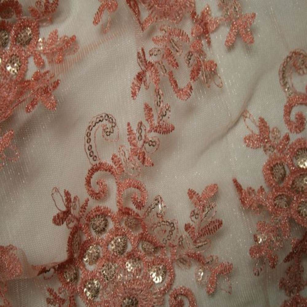 Bristol Glitter Sequin Embroidered Lace Fabric. 54 Inch in Width | Home Decor Blush Fabrics Star