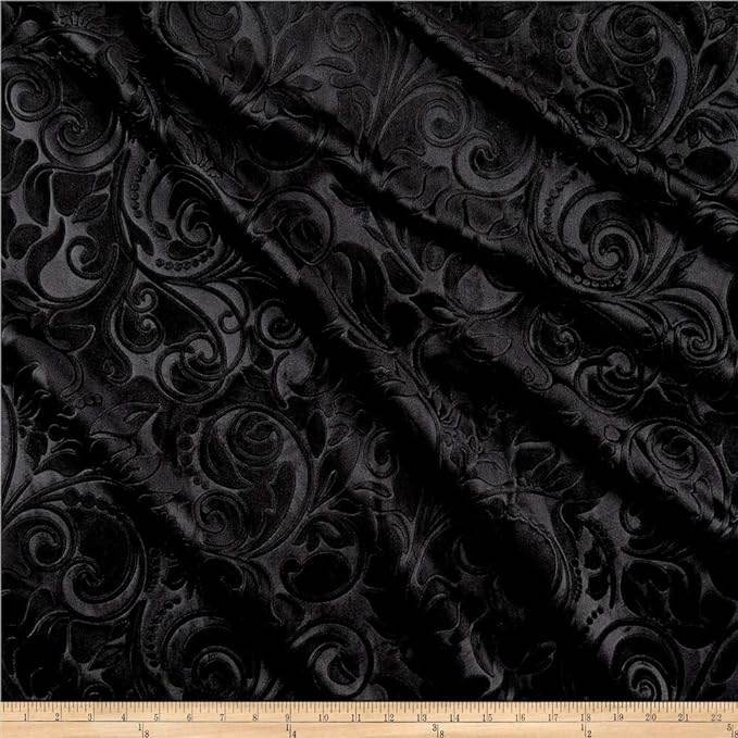 Black Brocade Scroll Velvet Fabric by the Yard - 58 Inch Wide Fabrics Star
