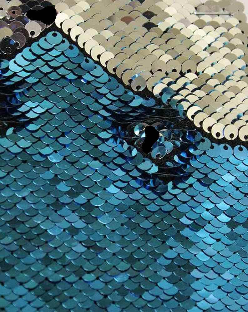 CARNIVAL Color Changing Sensory Wall Reversible Sequin Fabric, 52 Inch. in Width Teal Silver Fabrics Star