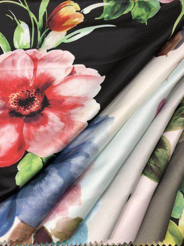 TROPICAL Floral Digital Print Satin Fabric - Cotton Hand - 58 Inch. in Width, | Home Decor Fabrics Star