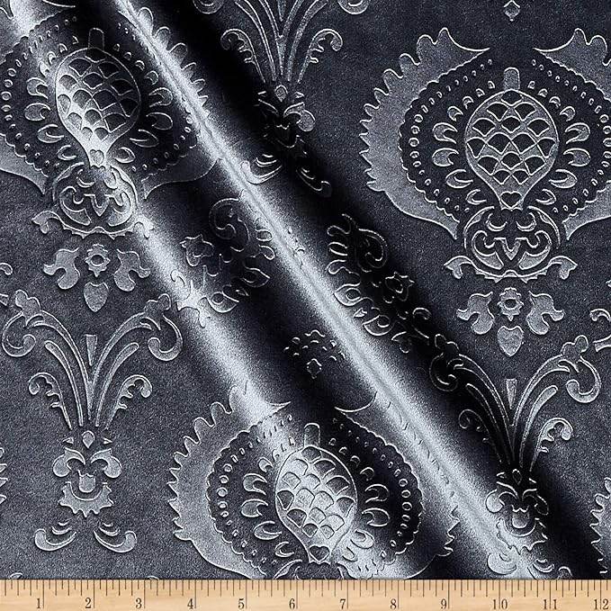 Brocade Damask Velvet Fabric, 58 Inch in Width, Ideal Embossed Material for Home Décor Charcoal Fabrics Star