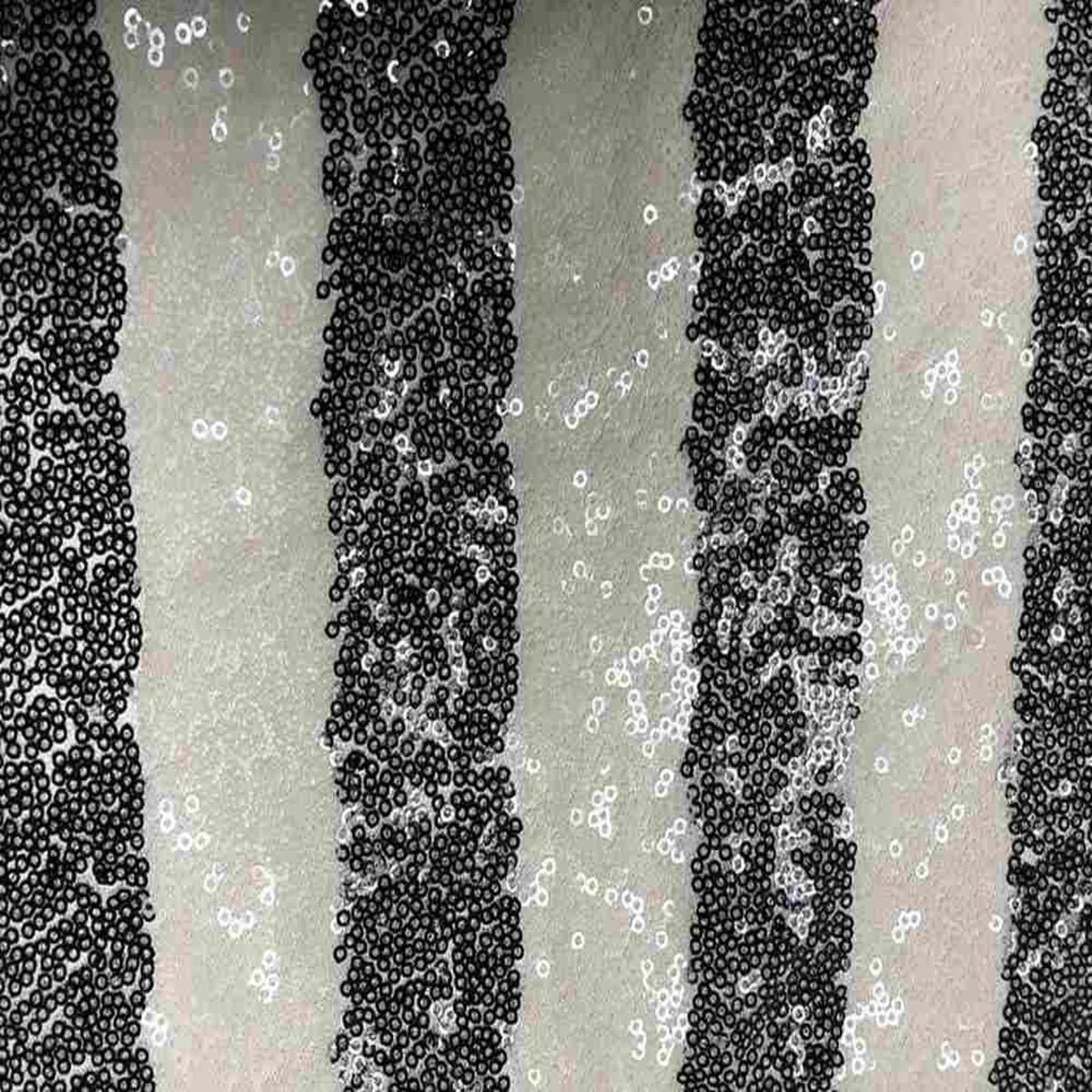 FIESTA Striped Sequin Fabric on Mesh Material ,2-Way Stretch, 52 Inch. In Width, | Arts and Crafts Black White Fabrics Star