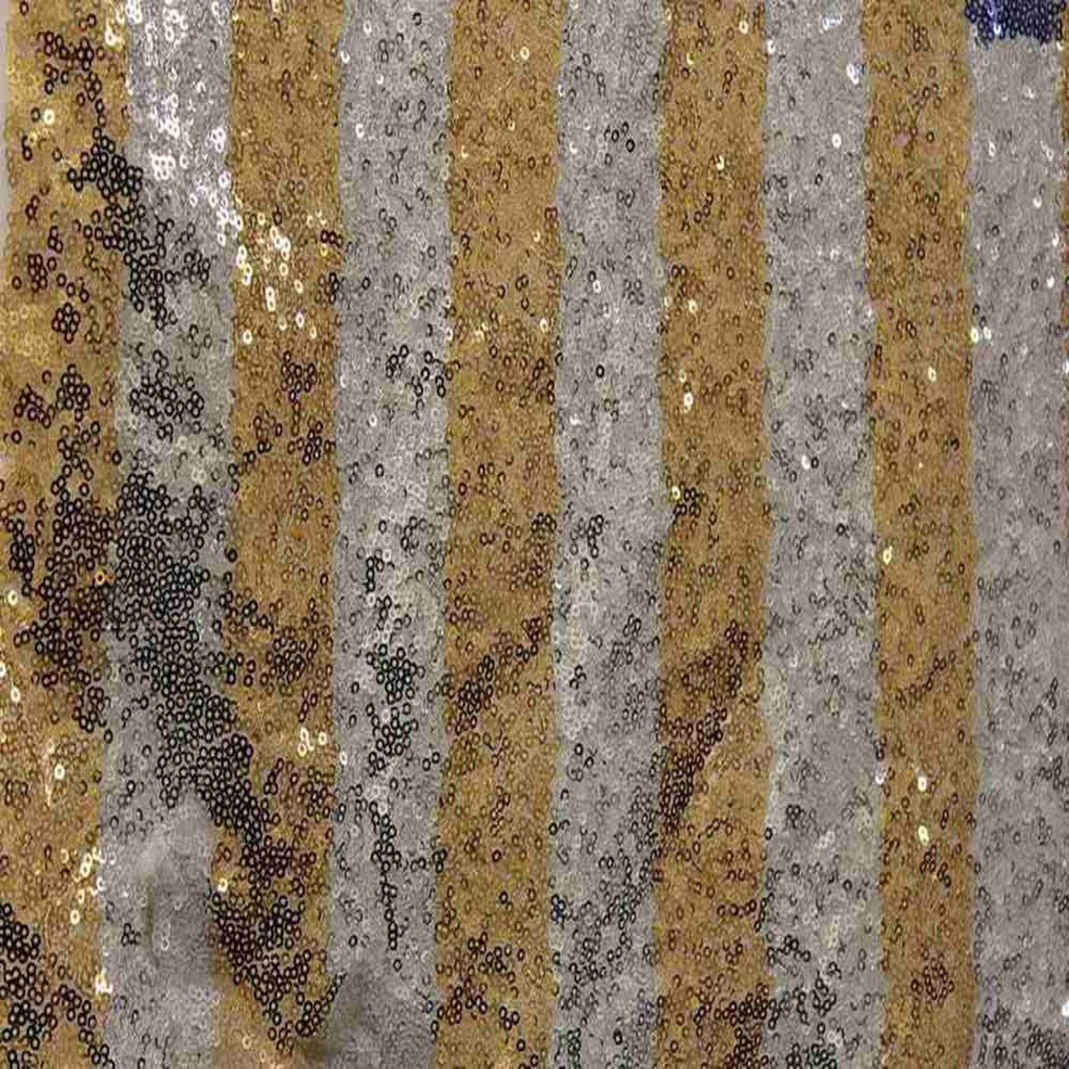 FIESTA Striped Sequin Fabric on Mesh Material ,2-Way Stretch, 52 Inch. In Width, | Arts and Crafts Gold Silver Fabrics Star