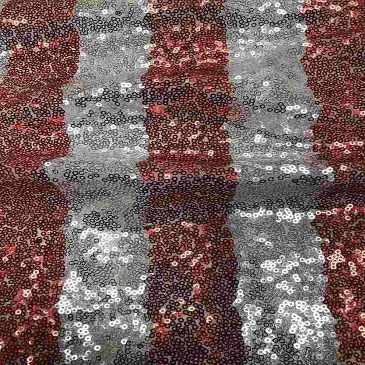 FIESTA Striped Sequin Fabric on Mesh Material ,2-Way Stretch, 52 Inch. In Width, | Arts and Crafts Red Silver Fabrics Star