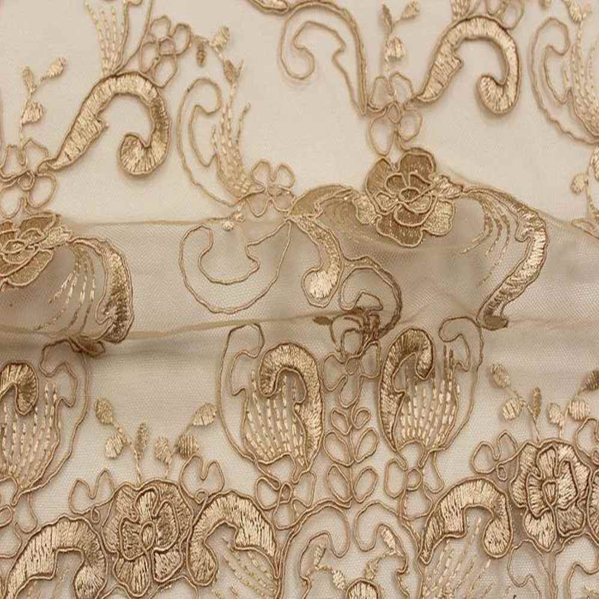 HILTON Embroidered Mesh Fabric. Lace Netting Material 54 Inch in Width | Home Decor Champagne Fabrics Star