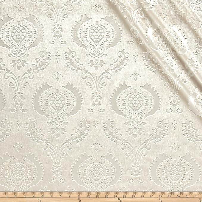 Brocade Damask Velvet Fabric, 58 Inch in Width, Ideal Embossed Material for Home Décor Ivory Fabrics Star