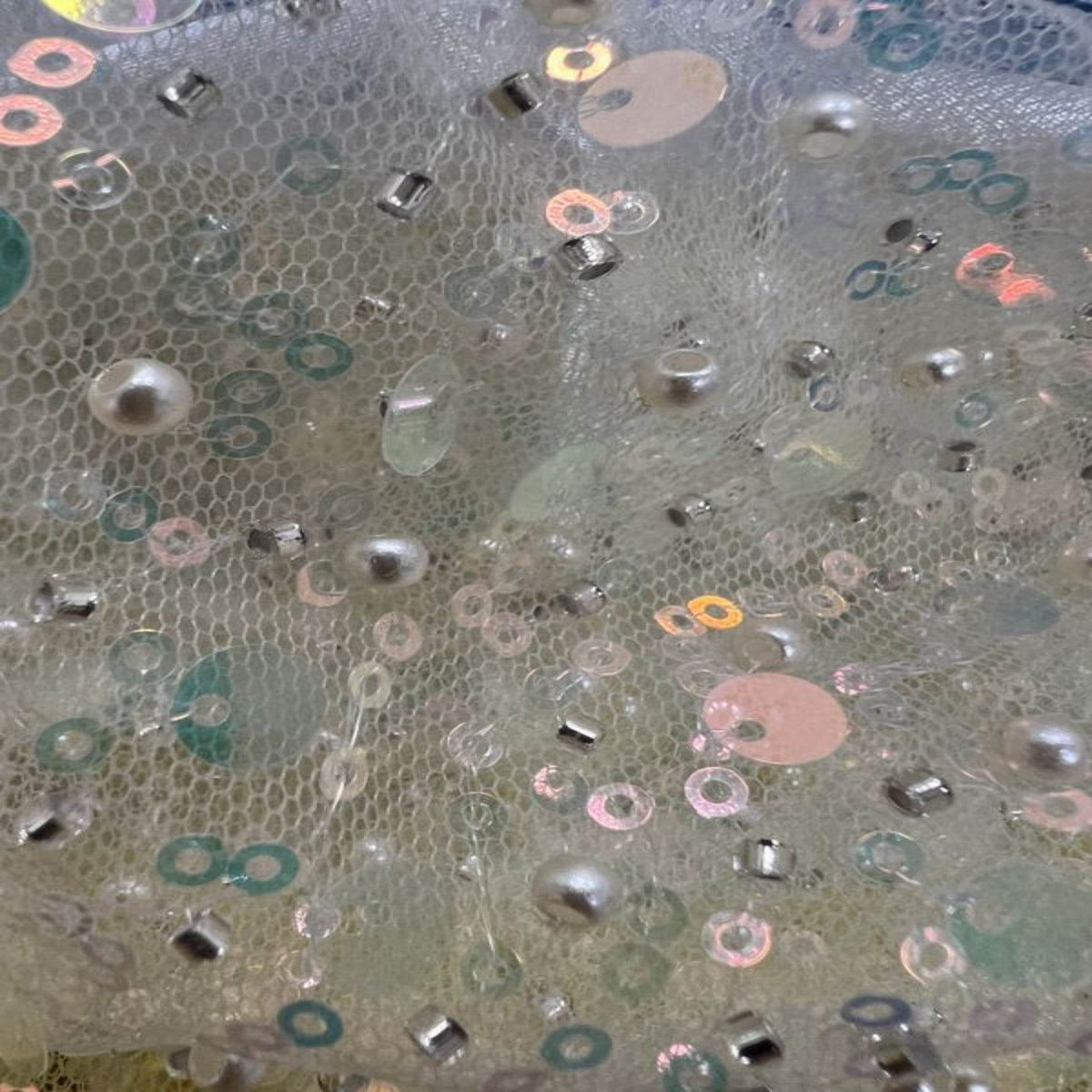 Soft Tulle Mesh Fabric Heavily Embellished with Sequins, Beads & Pearls - 52 Inch in Width Silver Fabrics Star