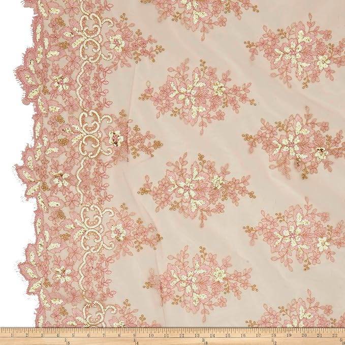 Rowley Sequin Embroidered Mesh Fabric. Lace Netting Material - 52 Inch in Width | Home Decor Blush Gold Fabrics Star