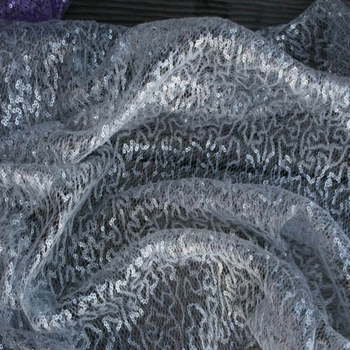 SPRINKLE Two Size Sequin Fabric on Sheer Material ,2- Way Stretch, 52 Inch. In Width, | Home Decor Grey Fabrics Star