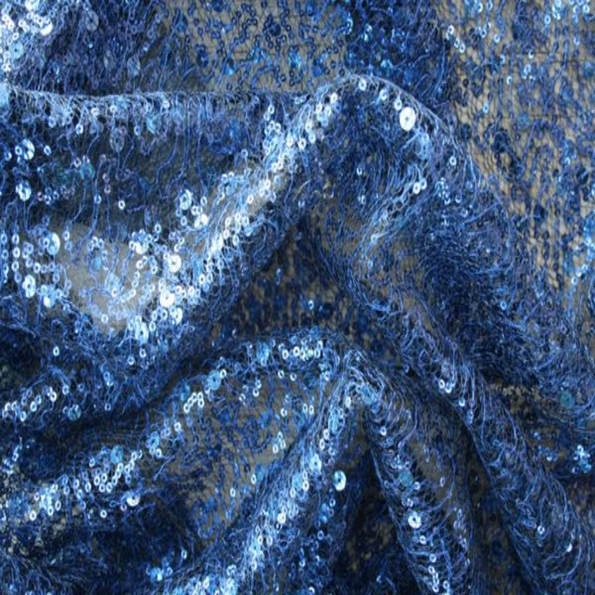 SPRINKLE Two Size Sequin Fabric on Sheer Material ,2- Way Stretch, 52 Inch. In Width, | Home Decor Navy Fabrics Star