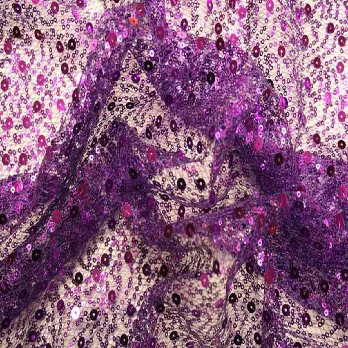 SPRINKLE Two Size Sequin Fabric on Sheer Material ,2- Way Stretch, 52 Inch. In Width, | Home Decor Purple Fabrics Star