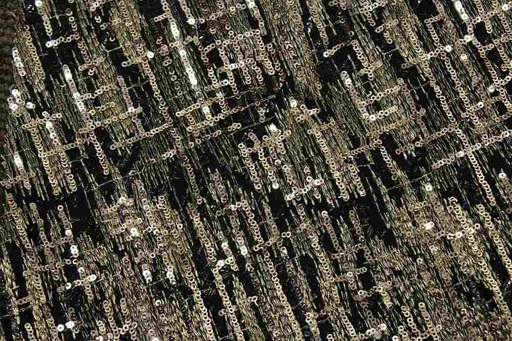 STANLEY Mesh Sequin Fabric, 52 Inch. in Width Black Gold Fabrics Star