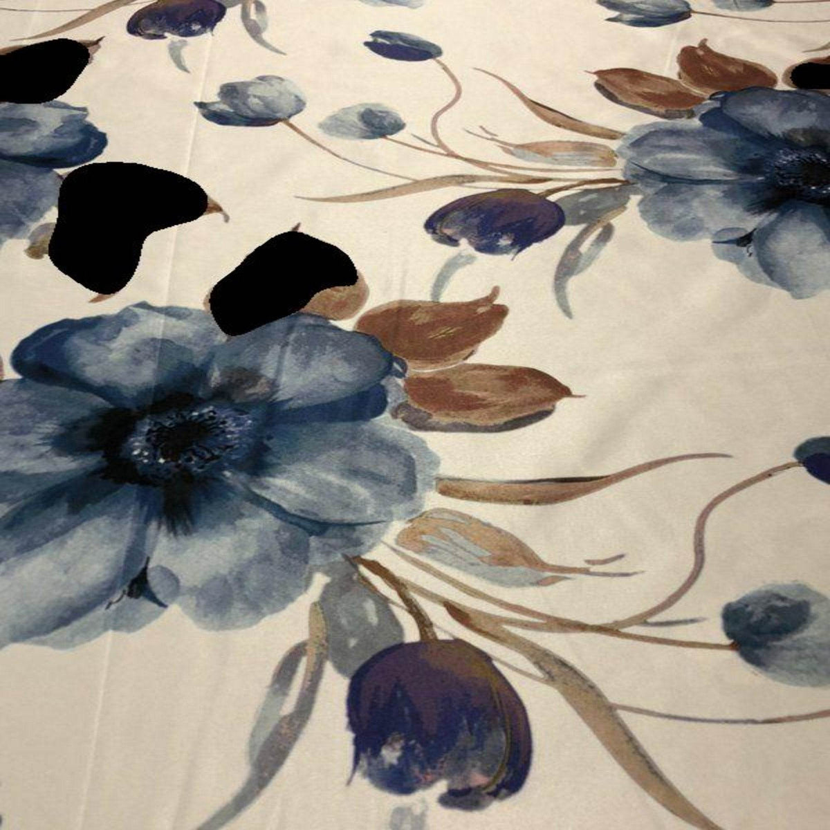 TROPICAL Floral Digital Print Satin Fabric - Cotton Hand - 58 Inch. in Width, | Home Decor Navy Fabrics Star