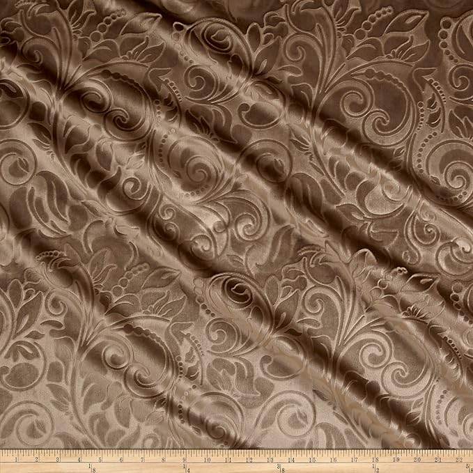 Taupe Brocade Scroll Velvet Fabric by the Yard - 58 Inch Wide Fabrics Star