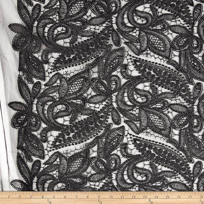 CREATION Glitter Embroidered Mesh Fabric. Lace Netting Material 52 Inch in Width | Home Decor Black Fabrics Star