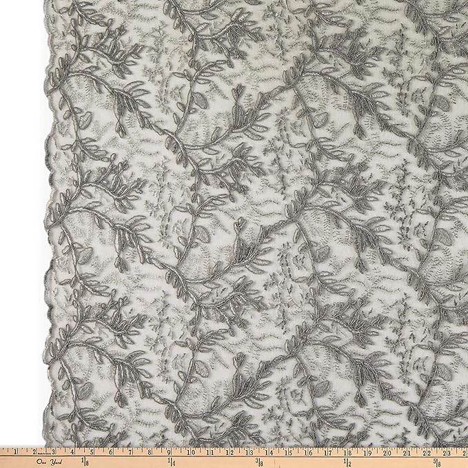 OMAHA Glitter Embroidered Mesh Fabric. Lace Netting Material 53 Inch in Width | Home Decor Grey Fabrics Star