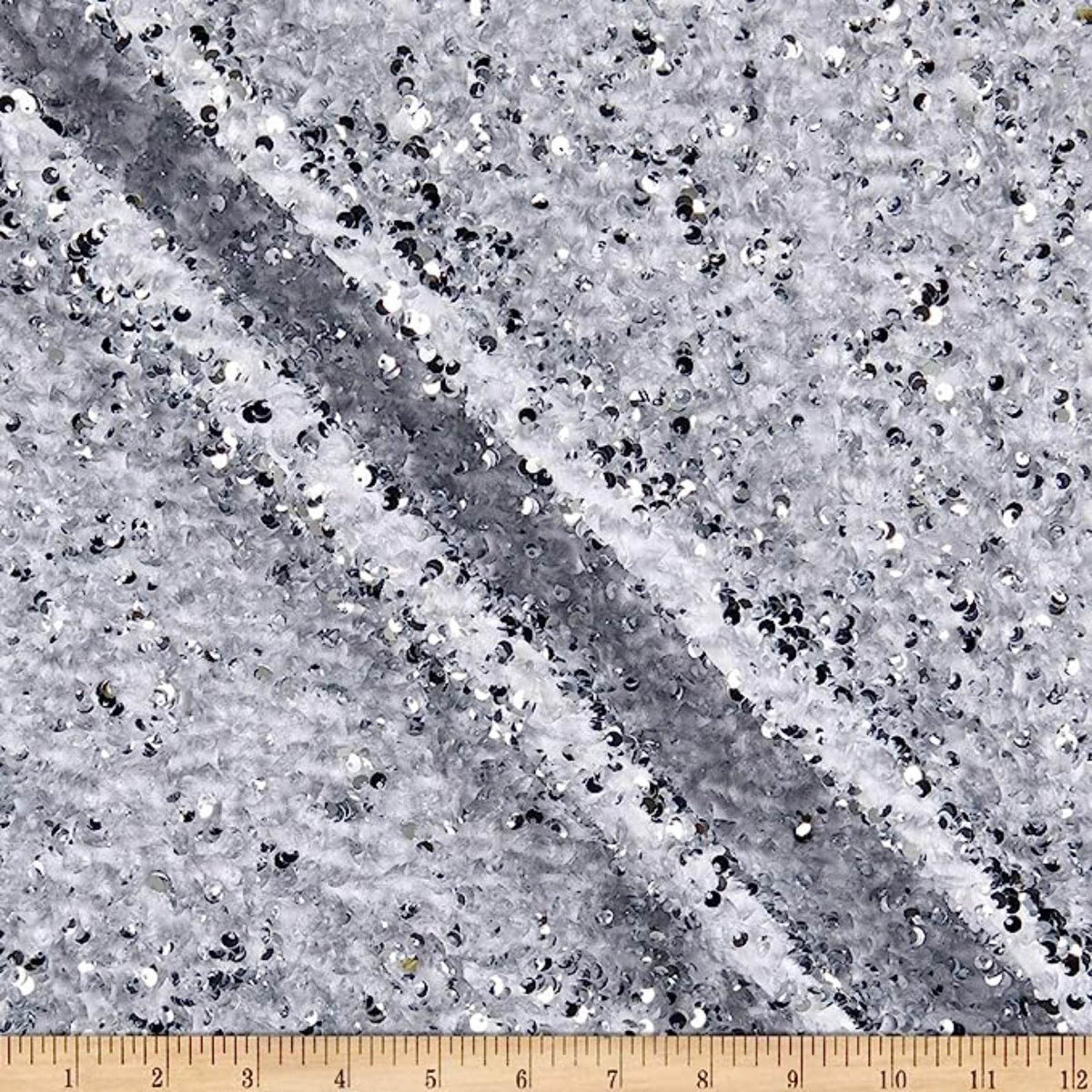 Silver/White Stretch Velvet Sequin Fabric by the Yard - 48 Inch Wide Fabrics Star