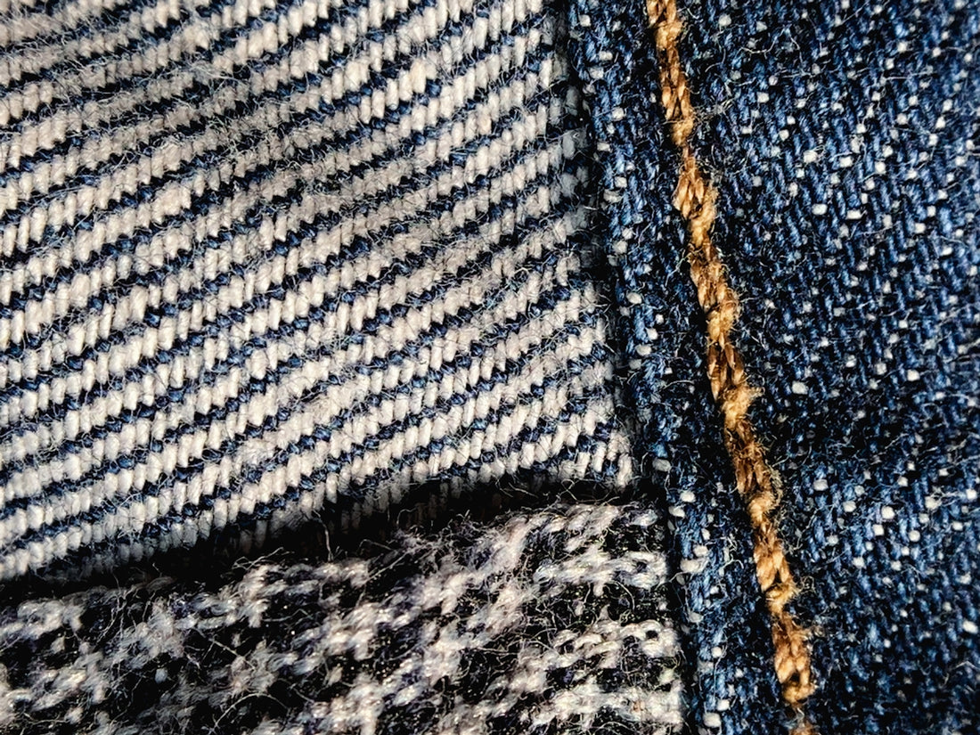 a close up of a blue and white checkered fabric