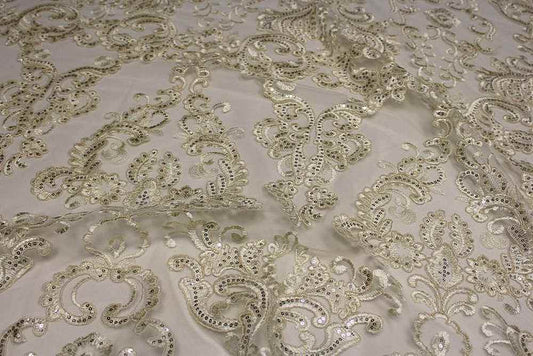 AINSLEY Embroidered Sheer Sequin Fabric, 54 Inch. in Width Natural Fabrics Star