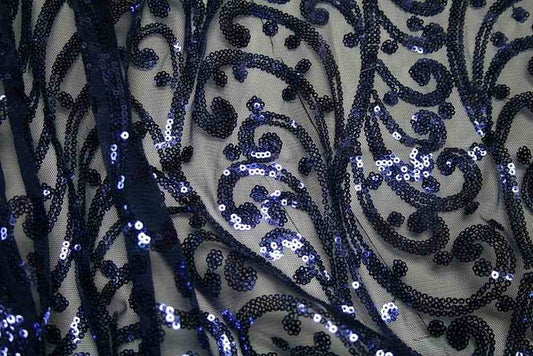ANDORRA Mesh Sequin Fabric, 52 Inch. in Width Navy Fabrics Star