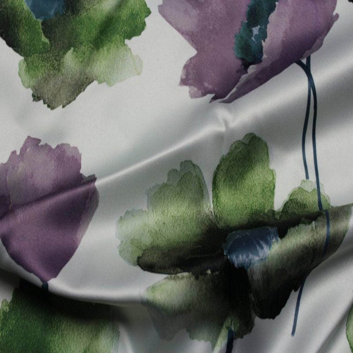 ANTHIUM - Floral Digital Print Satin Fabric - Cotton Hand - 58 Inch. in Width, | Home Decor Plum Fabrics Star