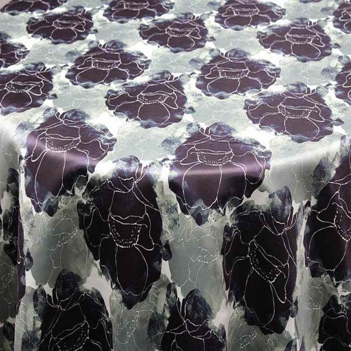 AZALEA Floral Digital Print Satin Fabric - Cotton Hand - 54 Inch. in Width, | Home Decor Dark Navy Fabrics Star