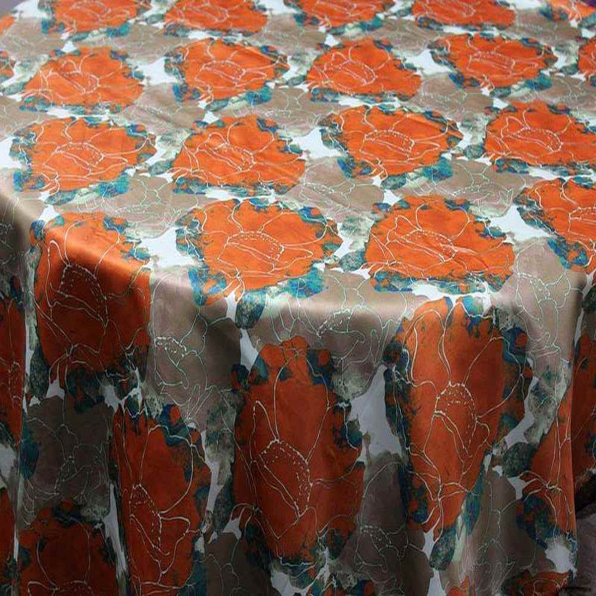AZALEA Floral Digital Print Satin Fabric - Cotton Hand - 54 Inch. in Width, | Home Decor Orange Fabrics Star