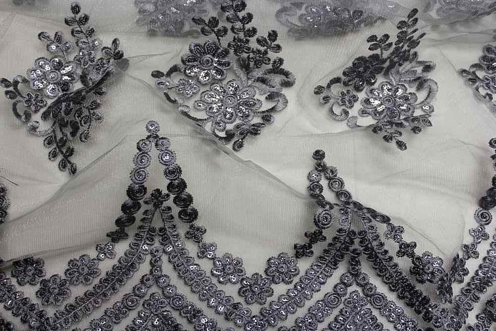 grey BEVERLY Embroidered Sheer With Sequins Fabric by the Yard - 54 Inch Wide Fabrics Star