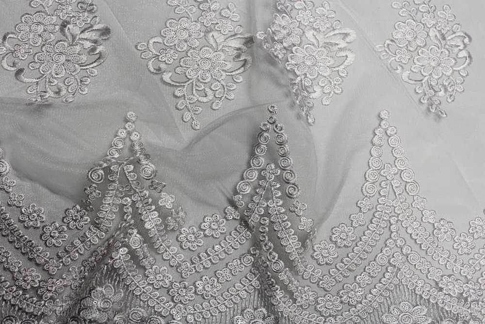 BEVERLY Embroidered Sheer With Sequins Fabric, 54 Inch. in Width White Fabrics Star