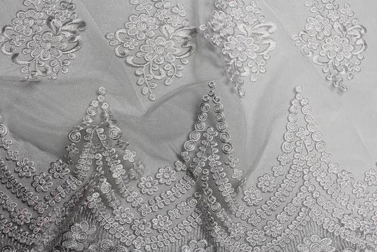 BEVERLY Embroidered Sheer With Sequins Fabric, 54 Inch. in Width White Fabrics Star