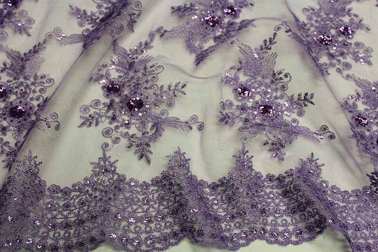purple BLOSSOM/B Embroidered Sheer With Sequin Fabric by the Yard - 54 Inch Wide Fabrics Star