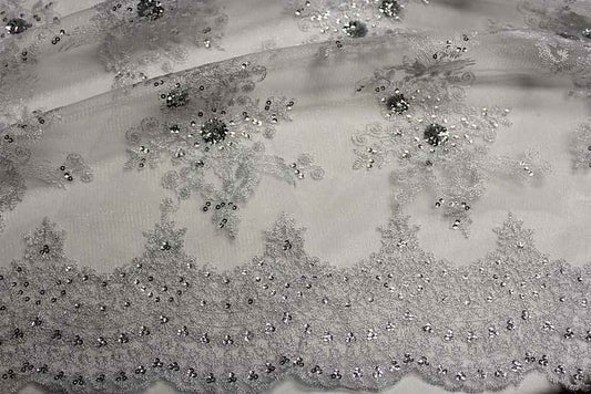 silver-1 BLOSSOM/B Embroidered Sheer With Sequin Fabric by the Yard - 54 Inch Wide Fabrics Star