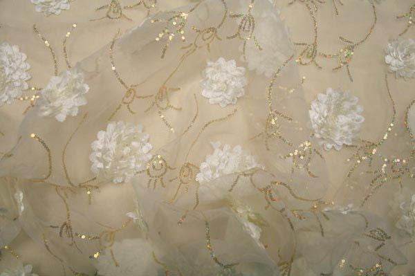 ivory-gold BRIDELY Embroidered Sheer Mesh Fabric by the Yard - 58 Inch Wide Fabrics Star