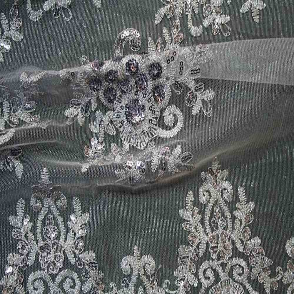 Bristol Glitter Sequin Embroidered Lace Fabric. 54 Inch in Width | Home Decor Dull Silver Fabrics Star