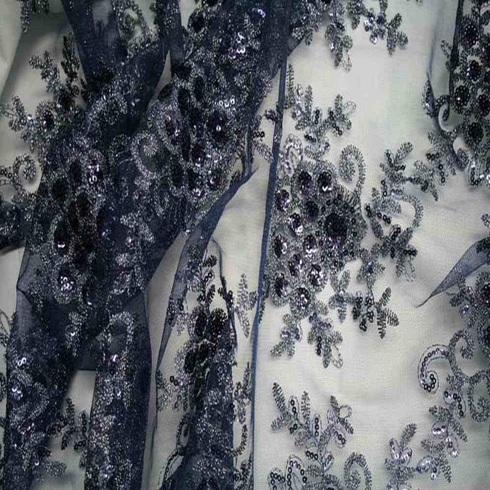 Bristol Glitter Sequin Embroidered Lace Fabric. 54 Inch in Width | Home Decor Navy Fabrics Star
