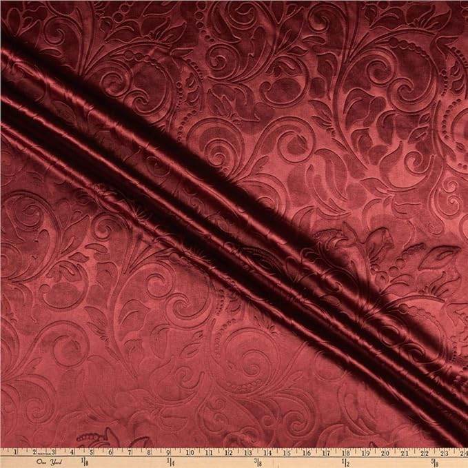 Burgundy Brocade Scroll Velvet Fabric by the Yard - 58 Inch Wide Fabrics Star