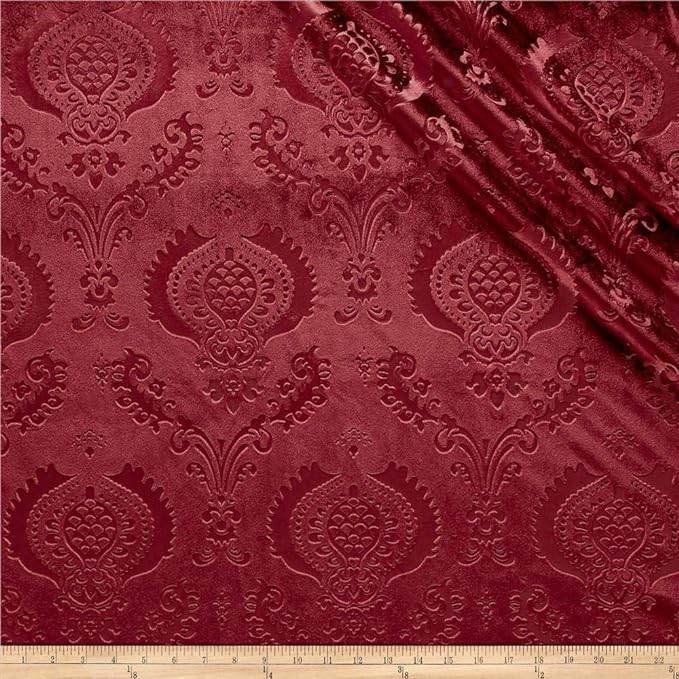 Burgundy Brocade Damask Velvet Fabric by the Yard - 58 Inch Wide Fabrics Star