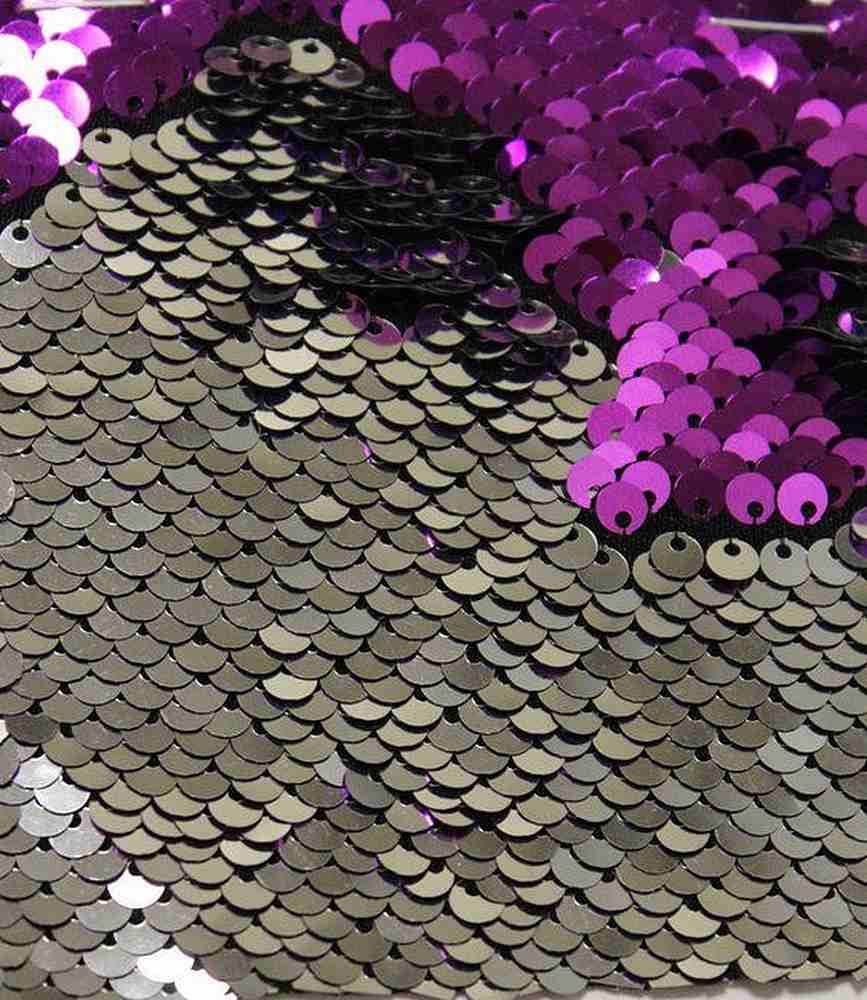 CARNIVAL Color Changing Sensory Wall Reversible Sequin Fabric, 52 Inch. in Width Silver Purple Fabrics Star