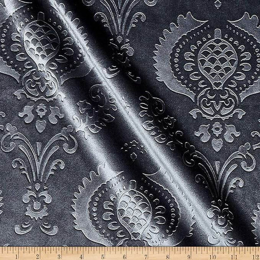 Brocade Damask Velvet Fabric, 58 Inch in Width, Ideal Embossed Material for Home Décor Charcoal Fabrics Star
