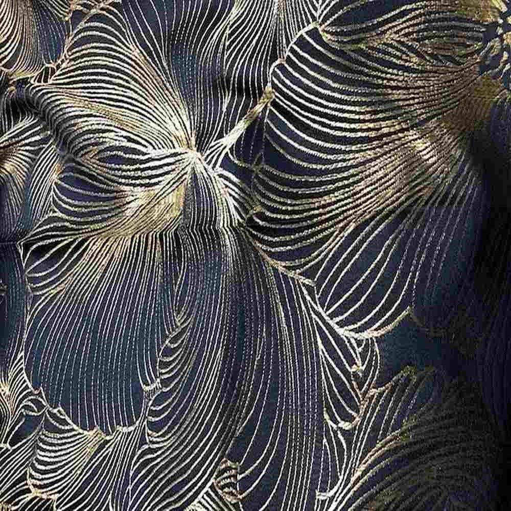 Delhi Metallic Flower Jacquard Fabric - 120 Inch. in Width, | Home Decor Navy Fabrics Star
