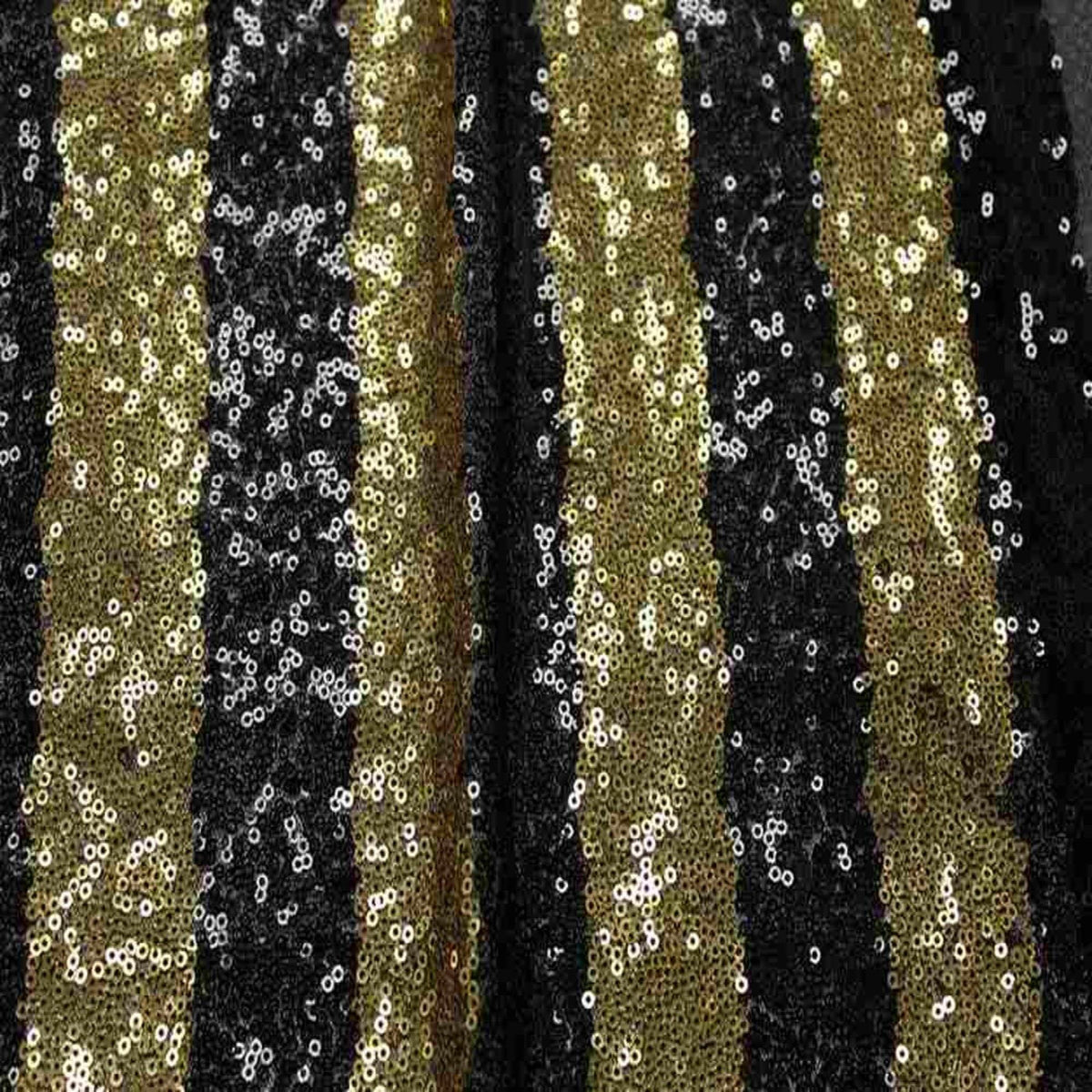 FIESTA Striped Sequin Fabric on Mesh Material ,2-Way Stretch, 52 Inch. In Width, | Arts and Crafts Black Gold Fabrics Star